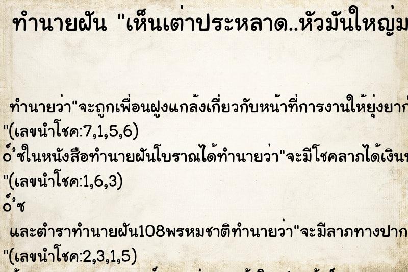 ทำนายฝันทำนายฝันเห็นเต่าประหลาด..หัวมันใหญ่มาก..และแปลก